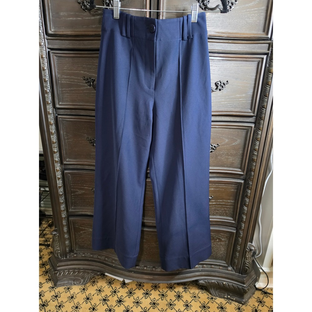 Elie Tahari Oxford Navy High Rise Wide Leg Seam Detail Trousers Pants Size 2 NEW